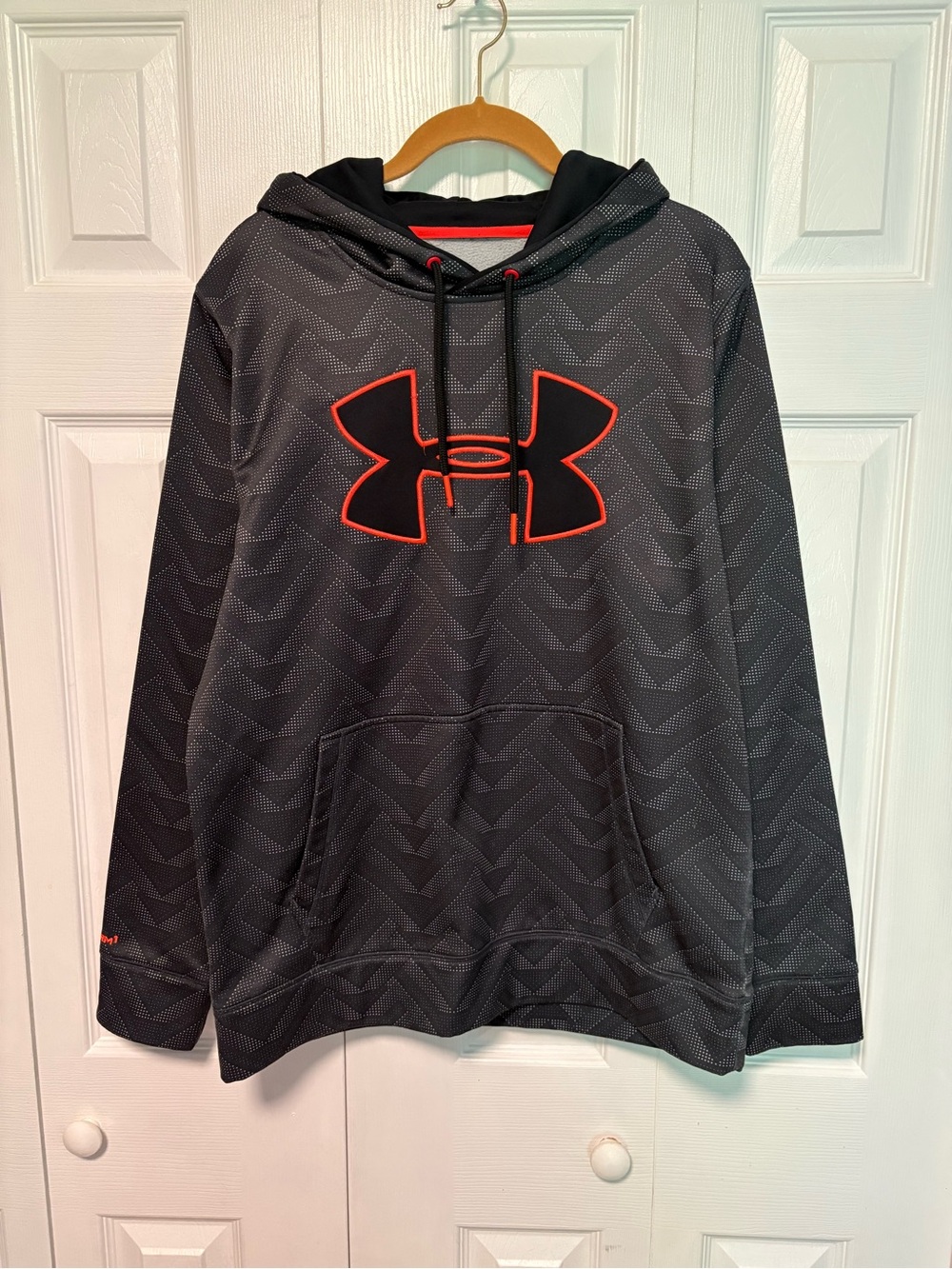 Under Armour Dark Grey Hoodie with Neon Orange Logo Accent